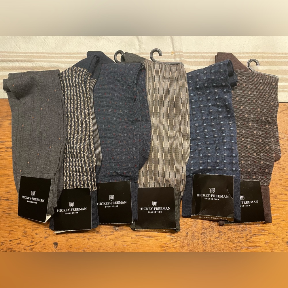 Six (6) Pair New Men Dress Socks- HICKEY FREEMAN. One Size Fits All